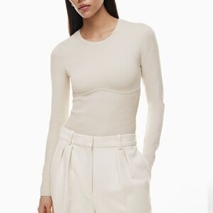 Aritzia Babaton Sculpt Knit Empire Longsleeve in Size Small Matte Pearl M
